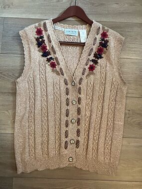 Vintage Y2K Jantzen Hand Embroidered Knit Sweater Vest XL